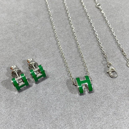 [Spark]POP H GREEN NECKLACE SILVER AND GOLD