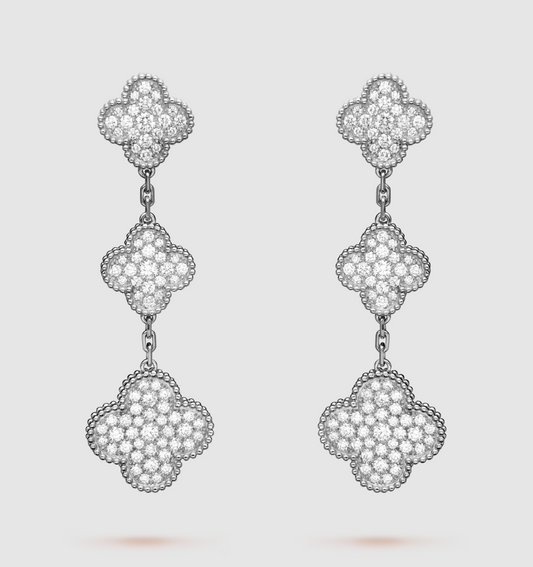 [Spark]CLOVER 3 MOTIF DIAMOND SILVER DROP EARRINGS