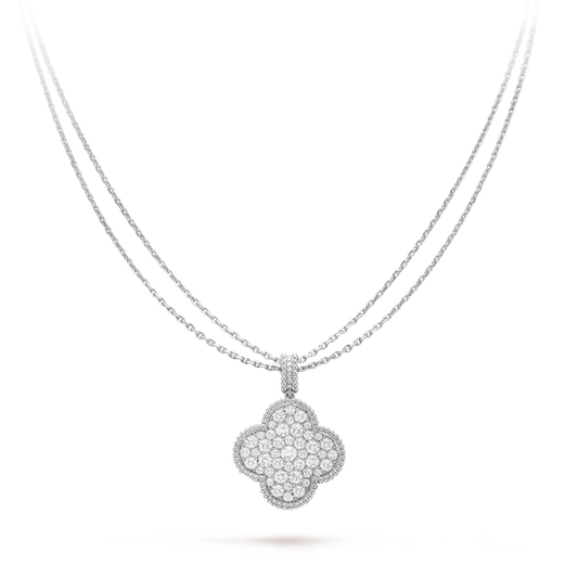 [Spark]CLOVER 25MM SILVER FULL DIAMOND BIG CLOVER NECKLACE
