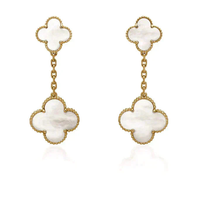 [Spark]CLOVER 2 MOTIF WHITE MOP EARRINGS